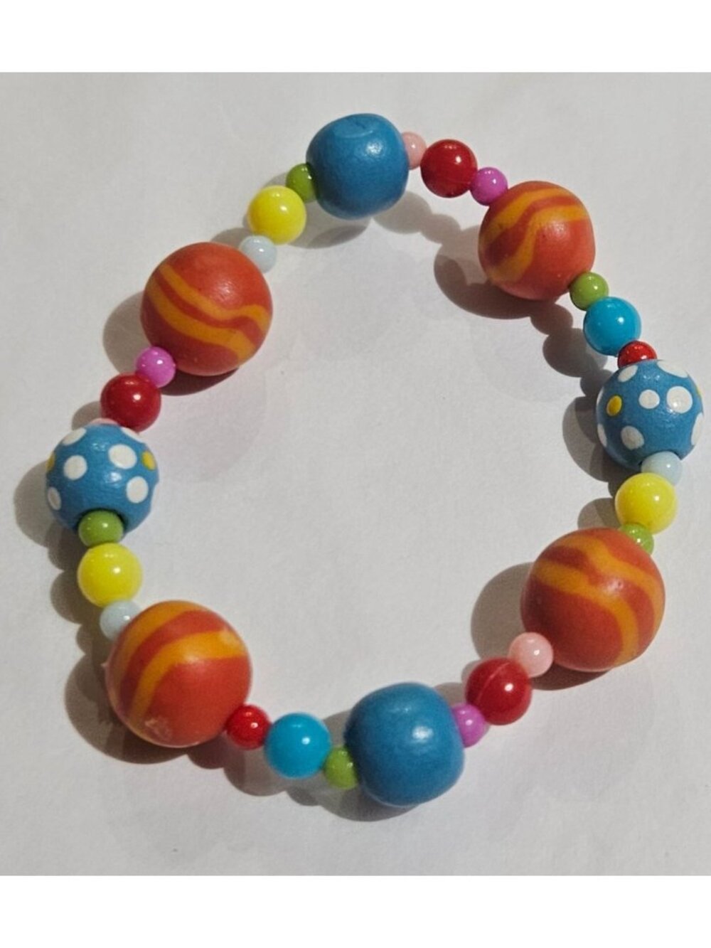 Colorful Plastic Beaded Stretchy Bracelet 5.5 inches Unstretched